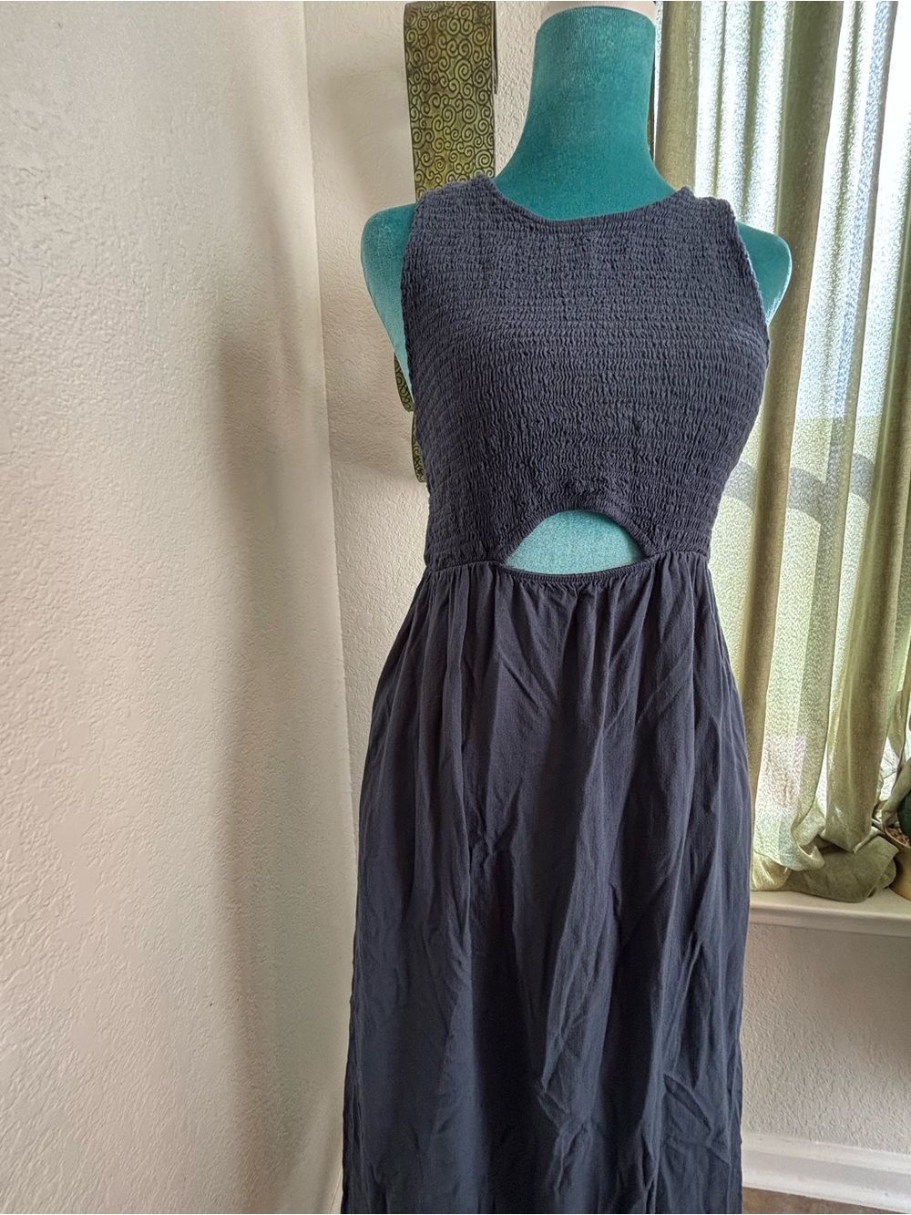 Ingrid& Isabel Sleeveless Navy blue smocked Maxi Dress with Front Cutout